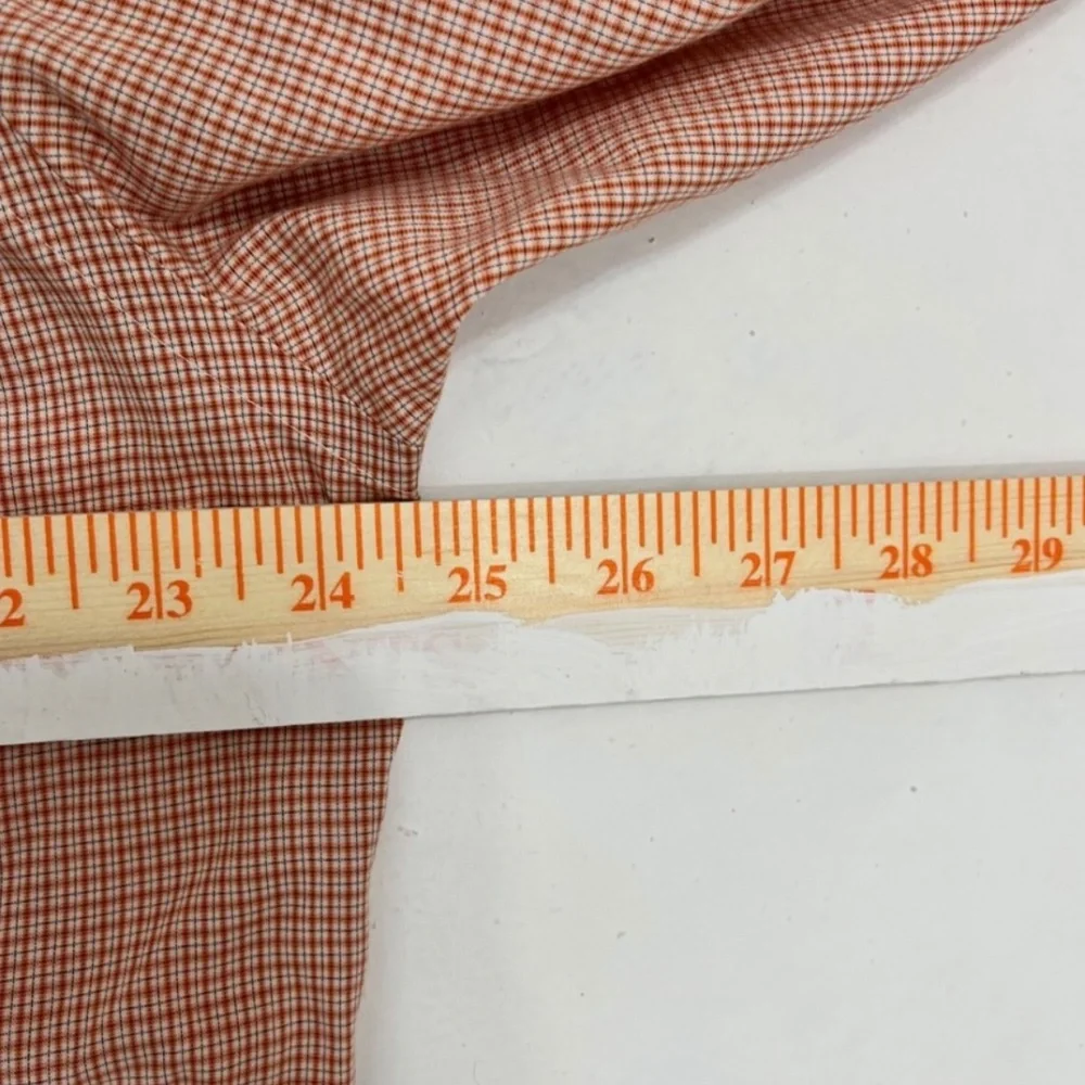 Banana Republic Men’s L 16-16.5 Orange White Plaid Dress‎ Shirt Non Iron Cotton